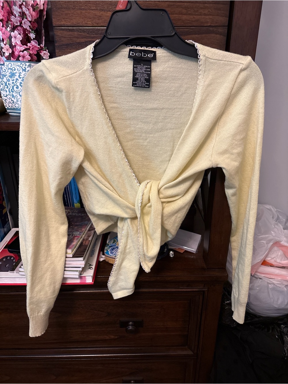 bebe Light Cream Tie-Front Cardigan Sweater